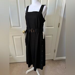 NWT Nicole Miller belted Linen Dress, black, Medium